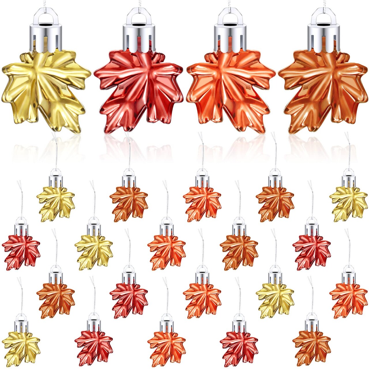 Funtery Thanksgiving Maple Leaf Ornaments Small Maple Leaf Hanging Pendant Small Tree Fall Autumn Mini Hanging Ornaments for Thanksgiving Tree, Table, Party Farmhouse Rustic Home Decorations(24 Pcs)